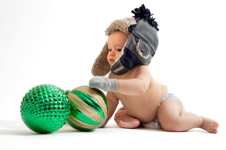 Baby with Christmas Ornaments